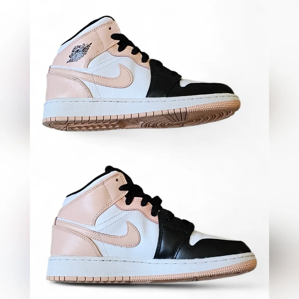 Air Jordan 1 Mid Pink Black White Youth Sneakers Size 3.5Y